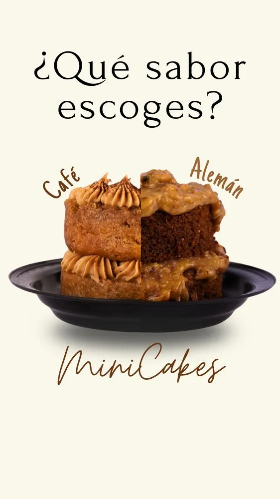 Historia de Derzucker preguntando qué sabor escoges, entre minicake de café y alemán